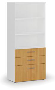 Kancelárska skriňa s kombinovanými zásuvkami PRIMO WHITE, 800 x 420 x 1781 mm, biela/buk