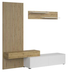 Obývacia stena Lucimo 210 cm s lamelami - biela / dub artisan