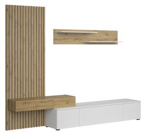 Obývacia stena Lucimo 250 cm s lamelami - biela / dub artisan
