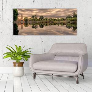 Obraz jazera a stromov (120x50 cm)