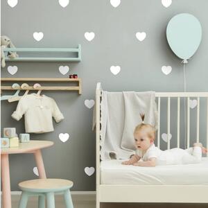Detská textilná nálepka - Biele srdiečka, krásna dekorácia do detskej izby - 30 x 90 cm, DS-N003