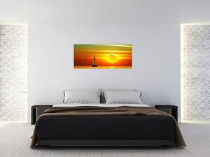 Obraz západu slnka s jachtou (120x50 cm)