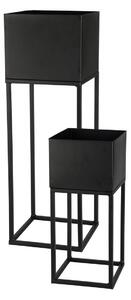 KOVOVÝ KVETINÁČ SO STOJANOM PLAIN SADA 2KS 58X19 CM+37X16 CM ČIERNA