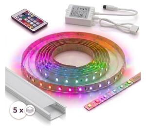 Kompletná súprava 1x LED RGBW pásik DIGITAL, 16,5 W/230 V, 5 m + 5x vstavané profily po 1 m + diaľkový ovládač
