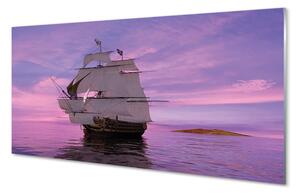 Sklenený obklad do kuchyne Fialové neba ship sea 120x60 cm