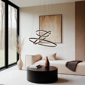 Závesné svietidlo Arcchio LED Albiona, čierne, 3 krúžky, Ø 80 cm, Čierna, kov, Moderný, Závesné svietidlo