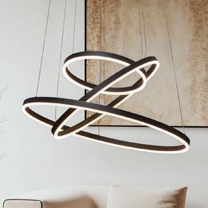 Závesné svietidlo Arcchio LED Albiona, čierne, 3 krúžky, Ø 80 cm
