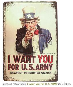 Plechová retro tabula I want you for U.S.ARMY 20 x 30 cm (dobová retro ceduľa s náborom do U.S.Army)