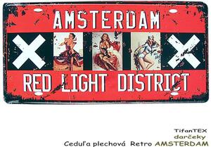 Ceduľa plechová ŠPZ retro AMSTERDAM red light district (dobová tabuľa - evidenčná značka Amsterdamu)
