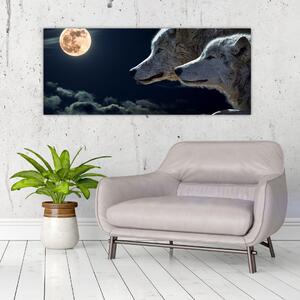 Obraz vlkov vyjúcich na mesiac (120x50 cm)