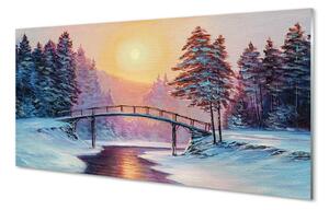 Obraz na skle Zimné stromy sneh na východ 100x50 cm 2 Prívesky