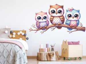 Nalepte.cz Vetva so sovami textilní prelepiteľná nálepka na stenu arch 47 x 25 cm
