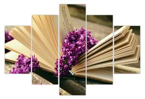 Obraz knihy a fialovej kvetiny (150x105 cm)