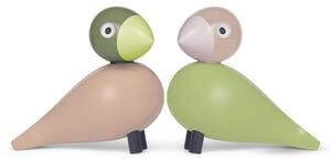 Drevený vtáčik Lovebirds Light Green / Rose – sada 2 ks