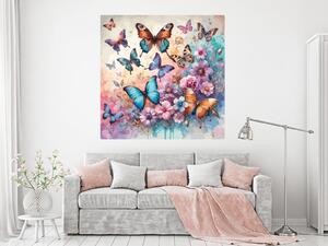 Nalepte.cz Koláž s motýlikmi textilní prelepiteľné nálepky na stenu arch 45 x 45 cm