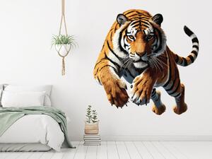 Nalepte.cz Tiger v skoku textilní prelepiteľná nálepka na stenu arch 45 x 45 cm