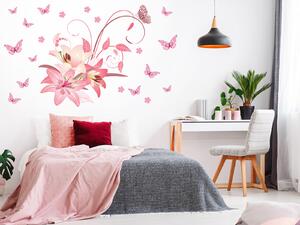 Nalepte.cz Farebné ľalie a motýle textilní prelepiteľné nálepky na stenu arch 45 x 41 cm