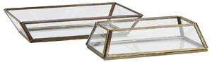 Sklenený podnos Clear / Aged brass – sada 2 ks
