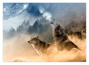 Obraz - vlci vyjúci na mesiac (70x50 cm)
