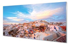 Sklenený obraz Grécko panorámu mesta západ slnka 120x60 cm 2 Prívesky