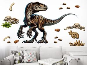 Nalepte.cz Velociraptor textilní prelepiteľná nálepka na stenu hárok 47 x 33 cm