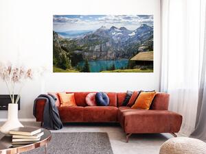 Nalepte.cz Jazero v horách textilní prelepiteľná nálepka na stenu 48 x 28 cm
