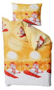 Bavlnené obliečky SNEHULÁK NA SNOWBOARDE žlté + obliečka na vankúšik 40 x 50 cm zadarmo