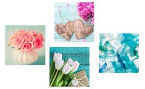 Set obrazov tyrkysové zátišie s kvetinami