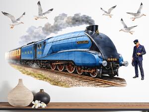 Nalepte.cz Vlak Mallard textilní prelepiteľná nálepka na stenu arch 75 x 46 cm