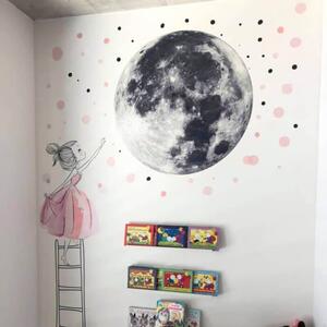 INSPIO-textilná prelepiteľná nálepka - Samolepka na stenu - Mesiac a dievča na rebríku s hviezdami, veľká nálepka