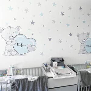 INSPIO-textilná prelepiteľná nálepka - Detské nálepky na stenu, mentolový medvedík s menom dieťaťa