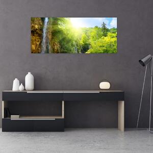 Obraz - vodopády v pralese (120x50 cm)