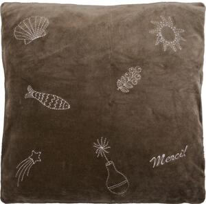 Zamatový poťah na vankúš s výšivkou Play Brown 50 × 50 cm