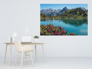 Nalepte.cz Alpské jazero textilní prelepiteľná nálepka na stenu 45 x 30 cm