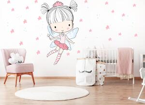 Nalepte.cz Ružová víla textilní prelepiteľné nálepky na stenu arch 26 x 45 cm