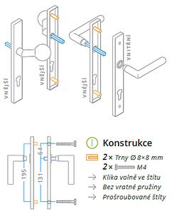 Dverové kovanie ACT Cina UŠ (NEREZ), kľučka-kľučka, WC kľúč, AC-T Nerez, 90 mm