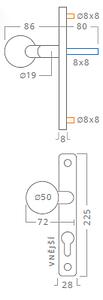 Dverové kovanie ACT Cina UŠ (NEREZ), kľučka-kľučka, Otvor pre obyčajný kľúč BB, AC-T Nerez, 72 mm