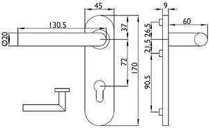 Dverové kovanie TWIN VISION H 1802 FS (E), kľučka-kľučka, Otvor na cylindrickú vložku PZ, Twin E (nerez matná), 72 mm