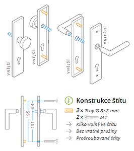 Dverové kovanie ACT Dora UŠ (NEREZ), kľučka-kľučka, Otvor pre obyčajný kľúč BB, AC-T Nerez, 72 mm