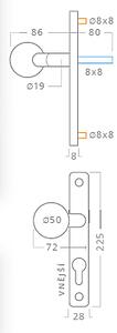 Dverové kovanie ACT Eura UŠ (NEREZ), kľučka-kľučka, Otvor pre obyčajný kľúč BB, AC-T Nerez, 90 mm