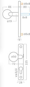 Dverové kovanie ACT Ilsa UŠ (NEREZ), kľučka-kľučka, Otvor na cylindrickú vložku PZ, AC-T Nerez, 90 mm