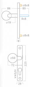 Dverové kovanie ACT Heda UŠ (NEREZ), kľučka pravá-guľa, Otvor na cylindrickú vložku PZ, AC-T Nerez, 72 mm