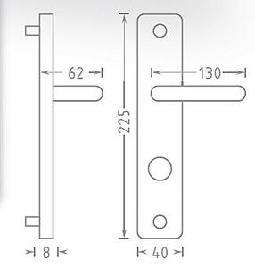 Dverové kovanie ACT Lida HR ECO (NEREZ), kľučka-kľučka, WC kľúč, AC-T Nerez, 72 mm