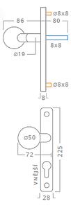 Dverové kovanie ACT Lida UŠ (NEREZ), kľučka-kľučka, WC kľúč, AC-T Nerez, 72 mm
