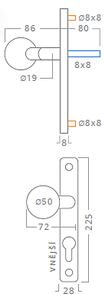 Dverové kovanie ACT Pipa UŠ (NEREZ), kľučka-kľučka, Otvor pre obyčajný kľúč BB, AC-T Nerez, 72 mm