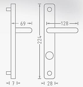 Dverové kovanie ACT Pipa UŠ (NEREZ), kľučka-kľučka, Otvor pre obyčajný kľúč BB, AC-T Nerez, 72 mm