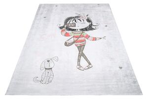 Detský koberec do dievčenskej izby so slečnou a psíkom Šedá Šírka: 80 cm | Dĺžka: 150 cm