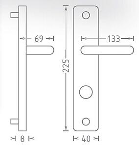 Dverové kovanie ACT Tipa HR (NEREZ) - s pružinou, kľučka-kľučka, Otvor pre obyčajný kľúč BB, AC-T Nerez, 72 mm