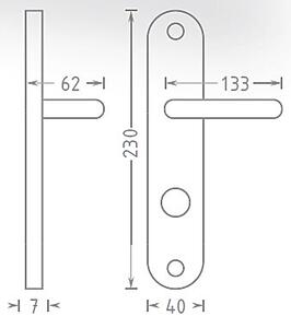 Dverové kovanie ACT Tipa OV ECO (NEREZ), kľučka-kľučka, Otvor na cylindrickú vložku PZ, AC-T Nerez, 90 mm