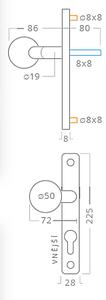 Dverové kovanie ACT Una UŠ (NEREZ), kľučka-kľučka, Otvor pre obyčajný kľúč BB, AC-T Nerez, 90 mm